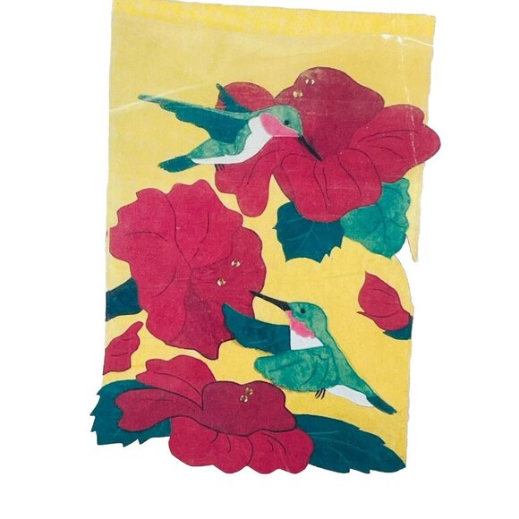 Hummingbird Adorned W Gems  Evergreen Appliqué Flag 30” X 40” Red Green … - Picture 1 of 9